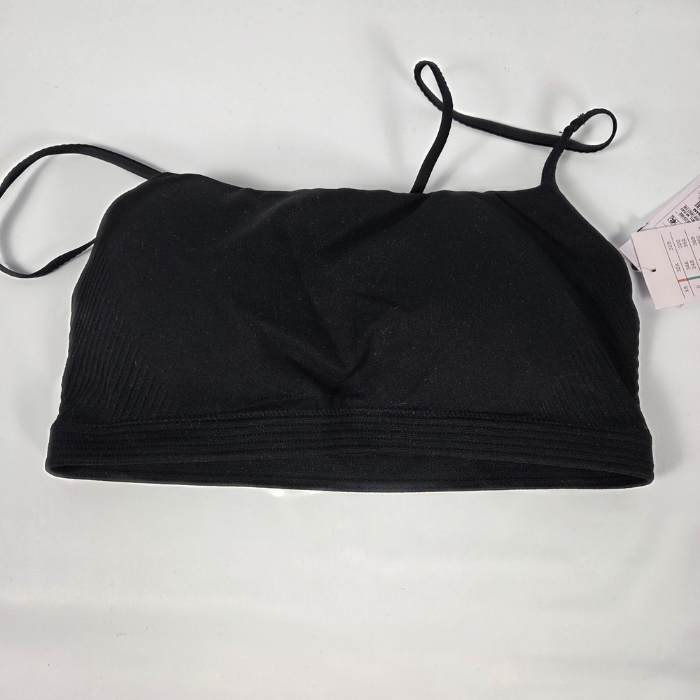 Minimalist Black Seamless Ribbed Bralette Adjustable Straps NWT Small